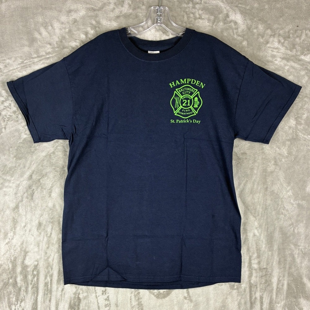 VTG Gildan Baltimore City Fire Dept St Patricks Day T-Shirt Navy Mens Large L